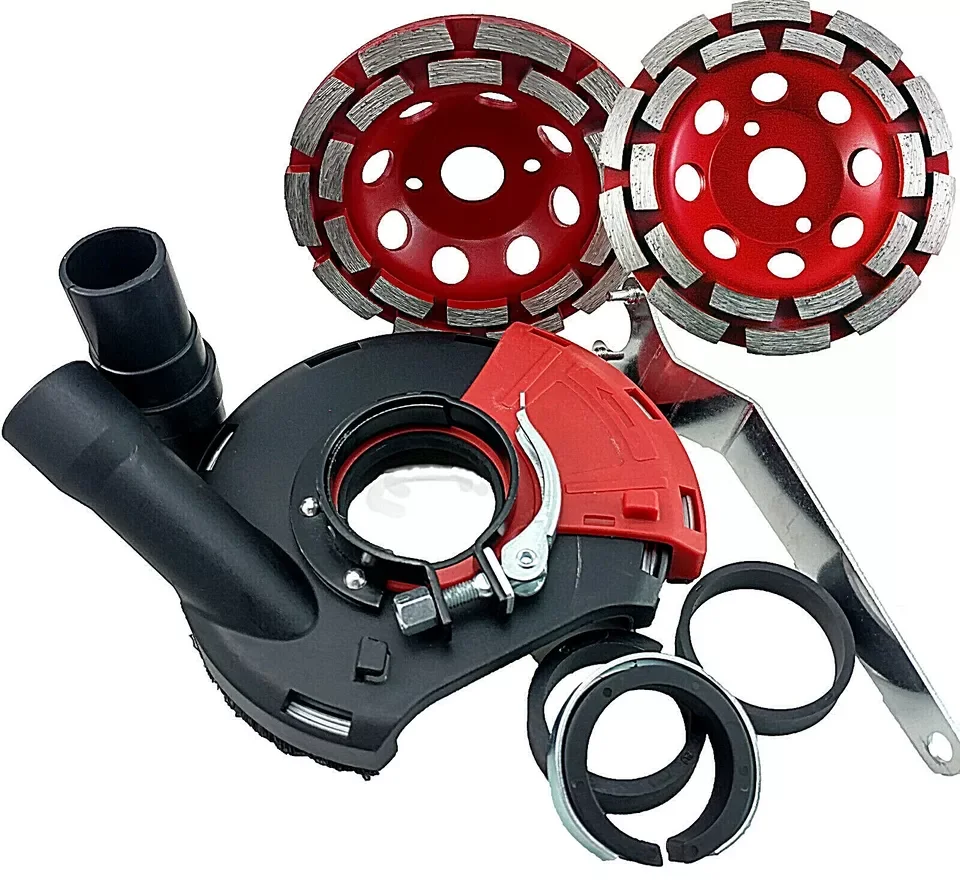 Image of Winkelschleifer-Staubsammelhauben-Set, Winkelschleifer-Staubabsaughaube für Winkelschleifer + 2 x Diamantschleiftopf Ø 125 mm, Staubschutz beim Schneiden von Beton und Stein,