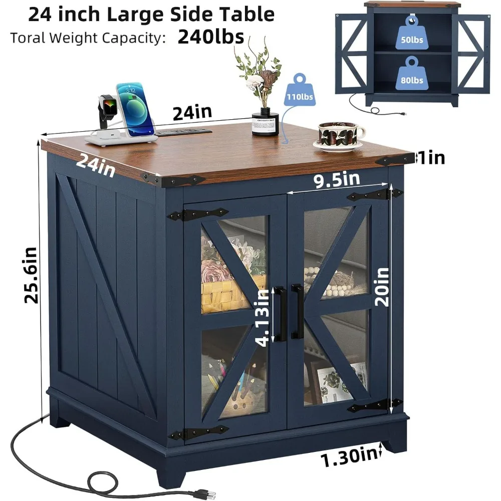 Mesita de noche azul con estante de almacenamiento ajustable, mesita de noche cuadrada de madera para sala de estar, mesita de café, Mesas de dormitorio