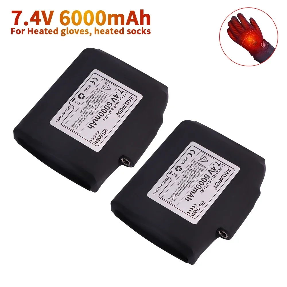 6000mAh 7.4V Rechargeable Lithium Polymer Battery for Heated Gloves Socks Heated Jackets Vest Motorcycle Gloves