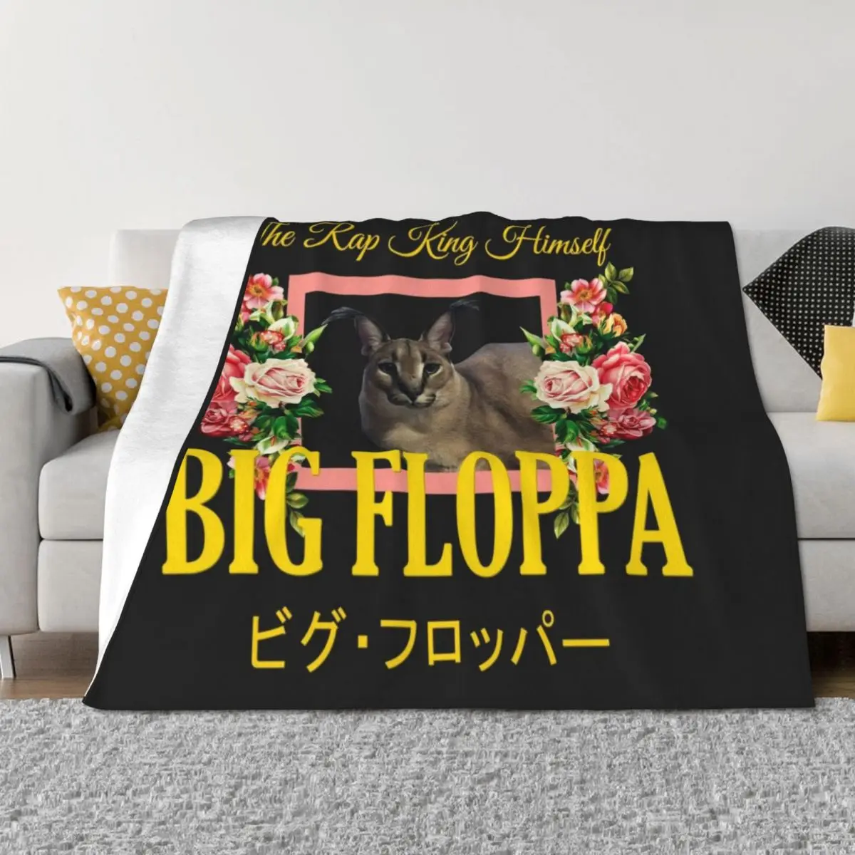 

Big Floppa Floral Aesthetic Throw Blanket Hairys Custom Travel Multi-Purpose Blankets