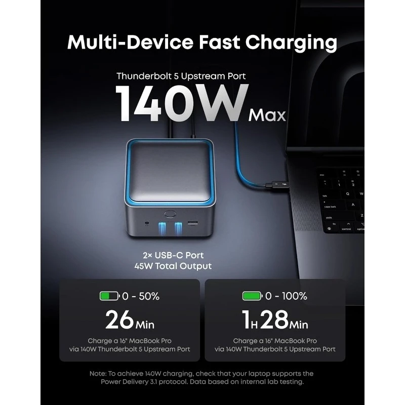 محطة إرساء Prime TB5، قاعدة Thunderbolt 14 في 1 مع نقل أقصى 120 جيجابت في الثانية، قاعدة Thunderbolt مع شحن أقصى 140 وات،