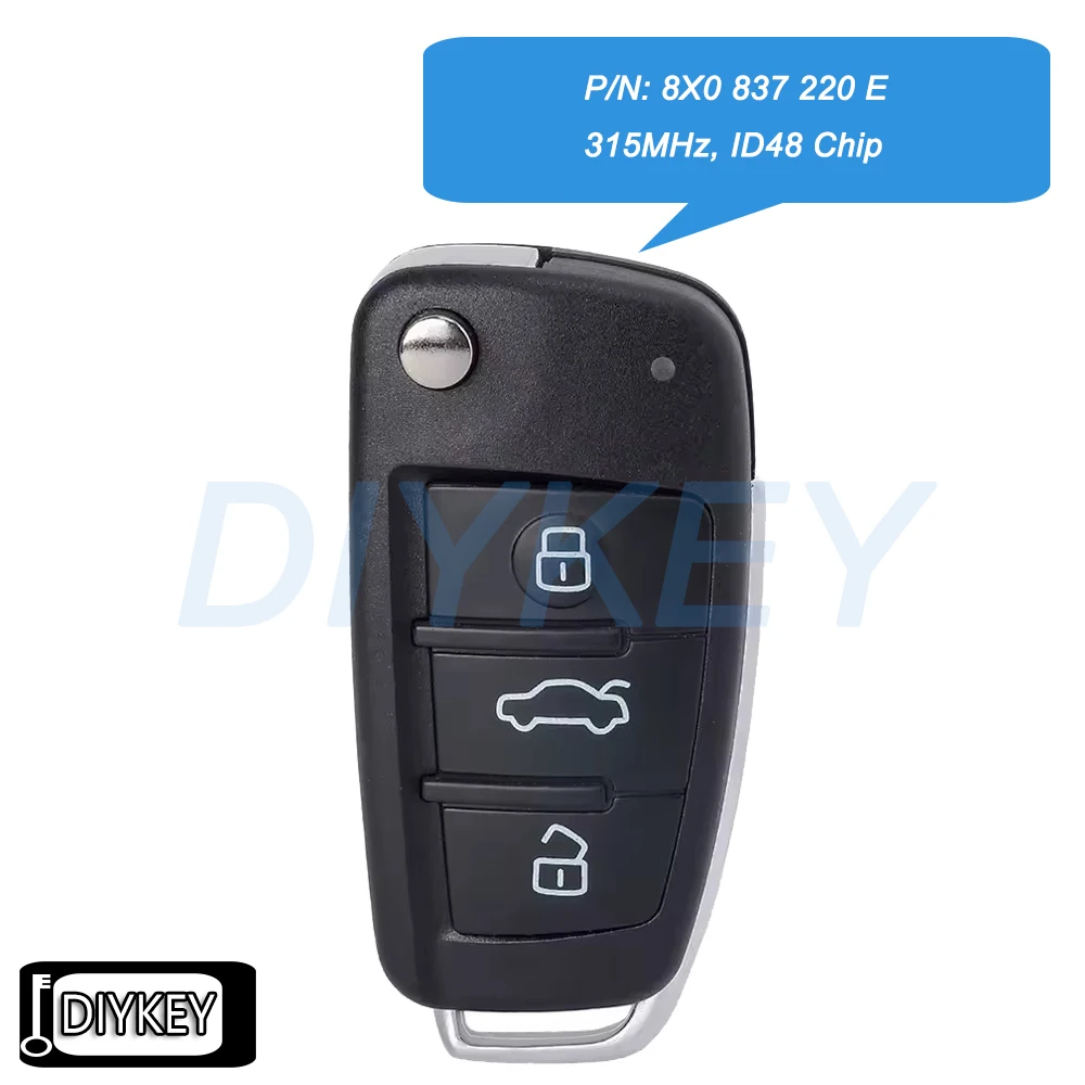 

8X0837220E Smart Flip Remote Car Key Fob 3 Buttons 315MHz ID48 Chip for Audi Q3 2012 2013 2014 2015 2016 P/N: 8X0 837 220 E