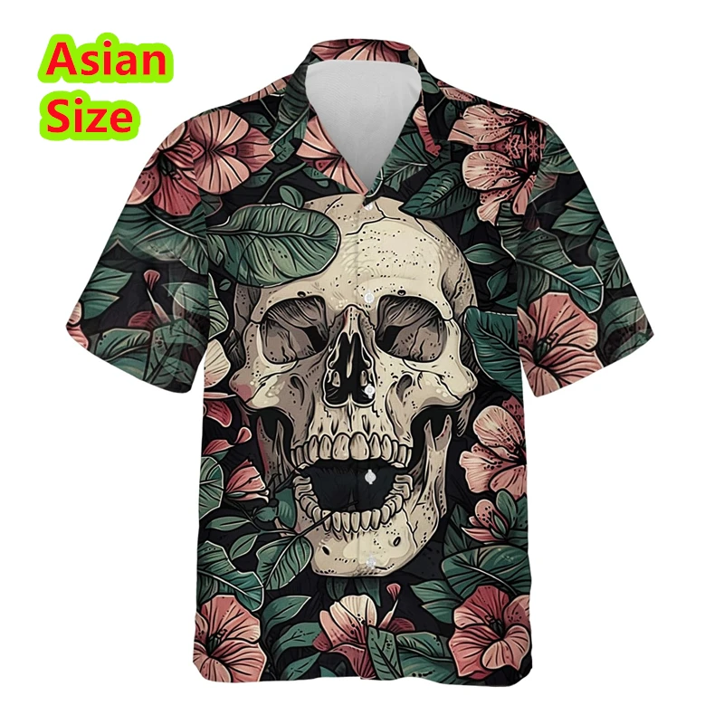Man Shirt Horror Skull Flower 3D Print Men's Clothing Summer Casual Hawaii Beach Hawaiian Harajuku Hip Hop Holiday Shirt Tops