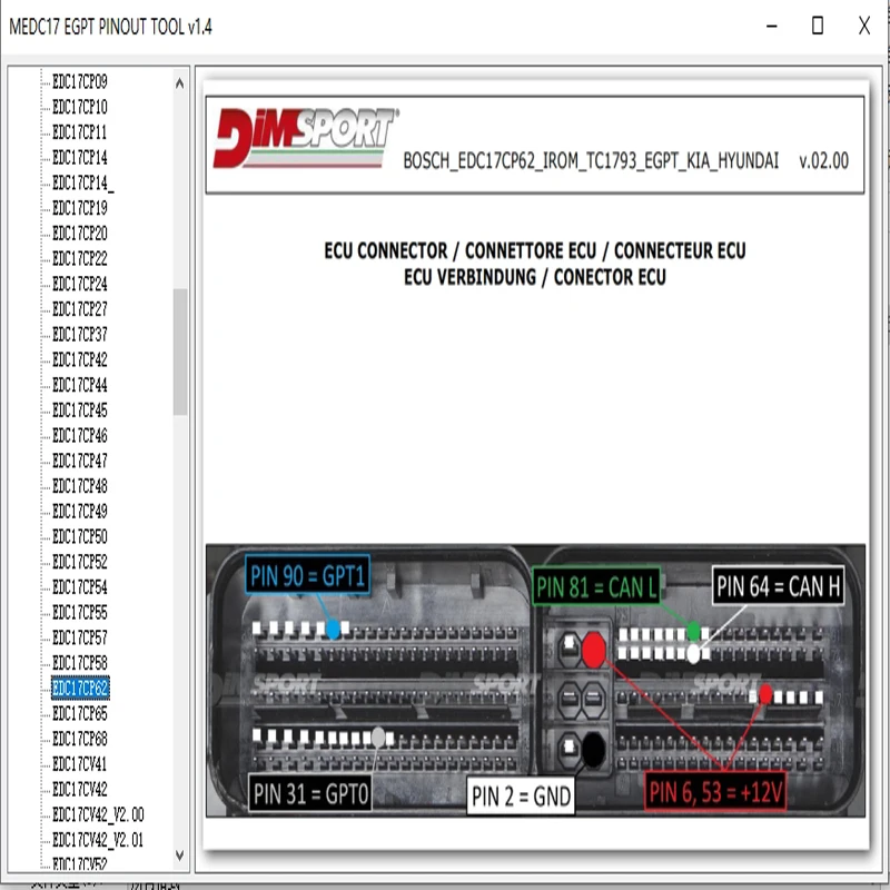 Рисунок 5 - Схема распиновки ECU EGPT V1