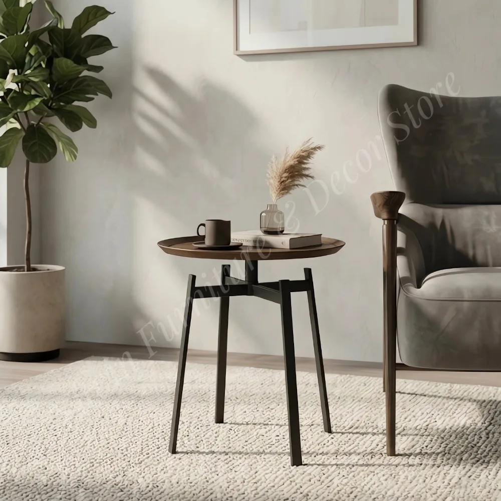 Italian Minimalist Iron Round Table, Vintage Money-Style Coffee Table for Living Room, Modern Simple Bedside Side Table