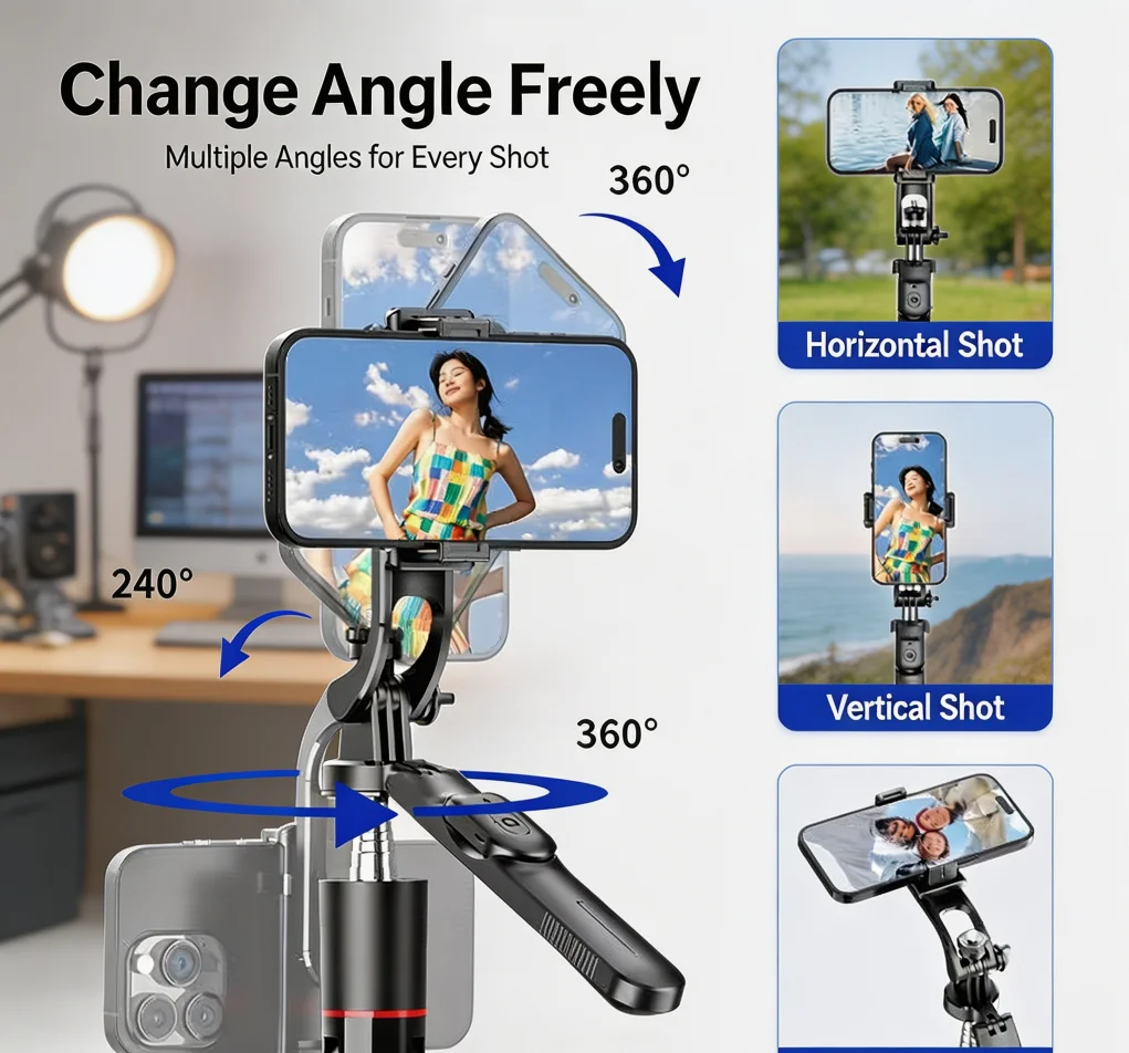 Tripod Selfie Stick with Wireless Remote Control, Suitable for Outdoor Live Streaming and Vlog Shooting, 360-Degree Rotating Tripod with Telescopic Anti-Shake Design