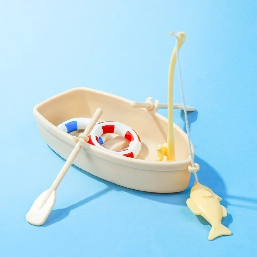 Mini Floating Plastic Boat Nautical Style Plastic Simulated Boat Ornaments DIY Fishing Boat Model Fish Tank Decor