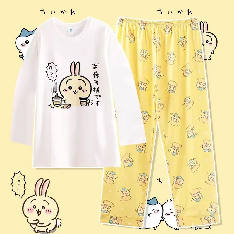 

Y2K Chiikawa Cotton Sleepwear Round Neck Long Sleeve Loose Cartoon Cute Usagi Girl Boy Home Clothes Set Outdoors Men Women Gift