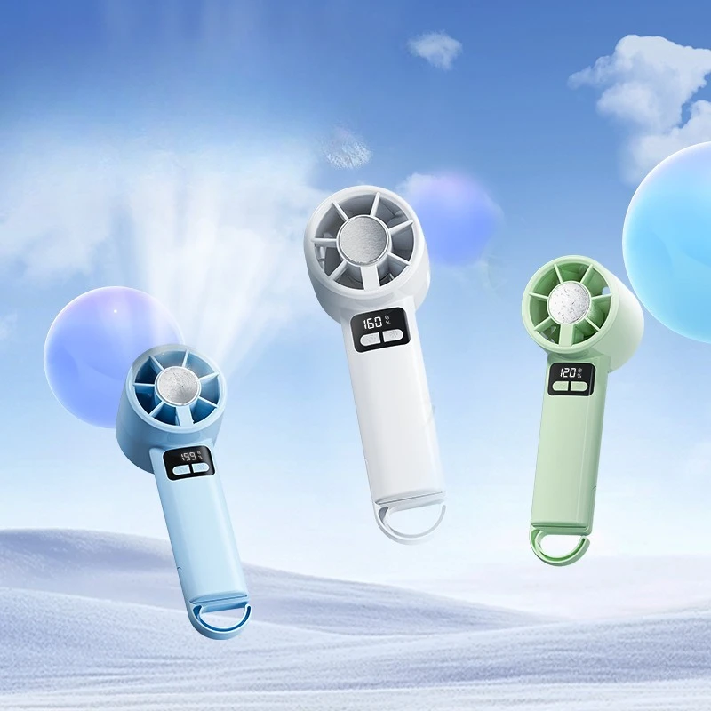 2026 New Digital 199 Gears Handheld Fan Semiconductor Ice Compress Cooling Carabiner USB Rechargeable Outdoor Mini Fan