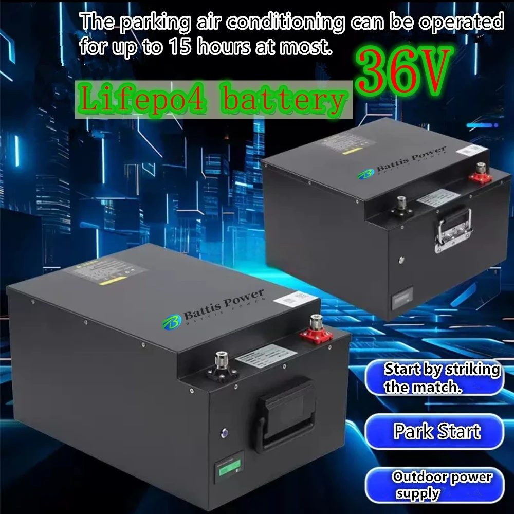 

JNXwaterproof 36V 60AH Lifepo4 36V 50Ah lithium battery with BMS for 1500W scooter bike Tricycle Solar golf cart +10A charger