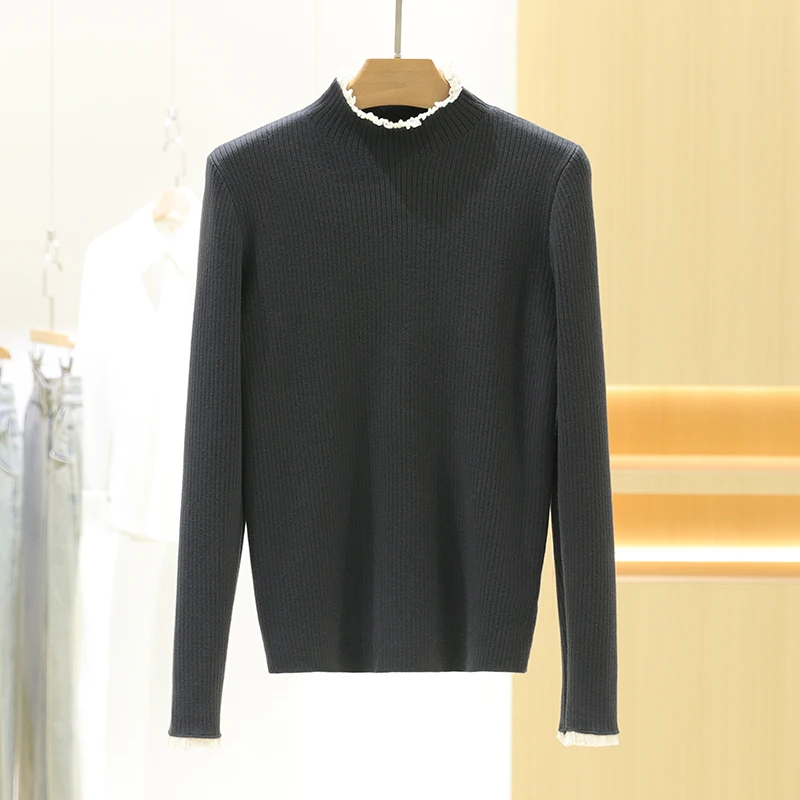 レディースニット裏地付きセーター、肩丈、ウッドカラー、暖かく通気性のある冬用ファション、通勤用、女性用...