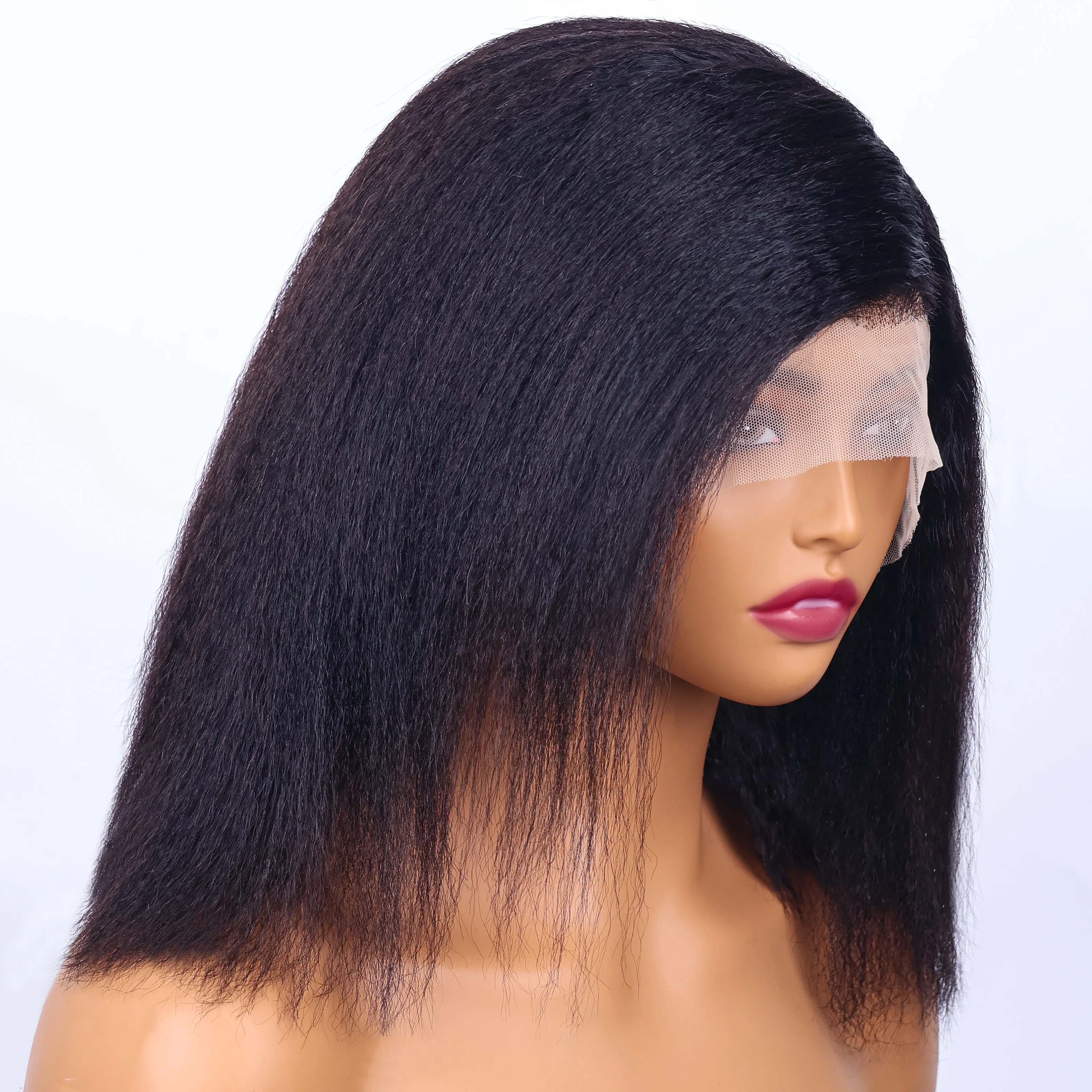 200% Density Kinky Straight 13x4 Full Lace Frontal Wig Human Hair For Women HD Transparent Lace Front Human Hair Short Bob Wigs