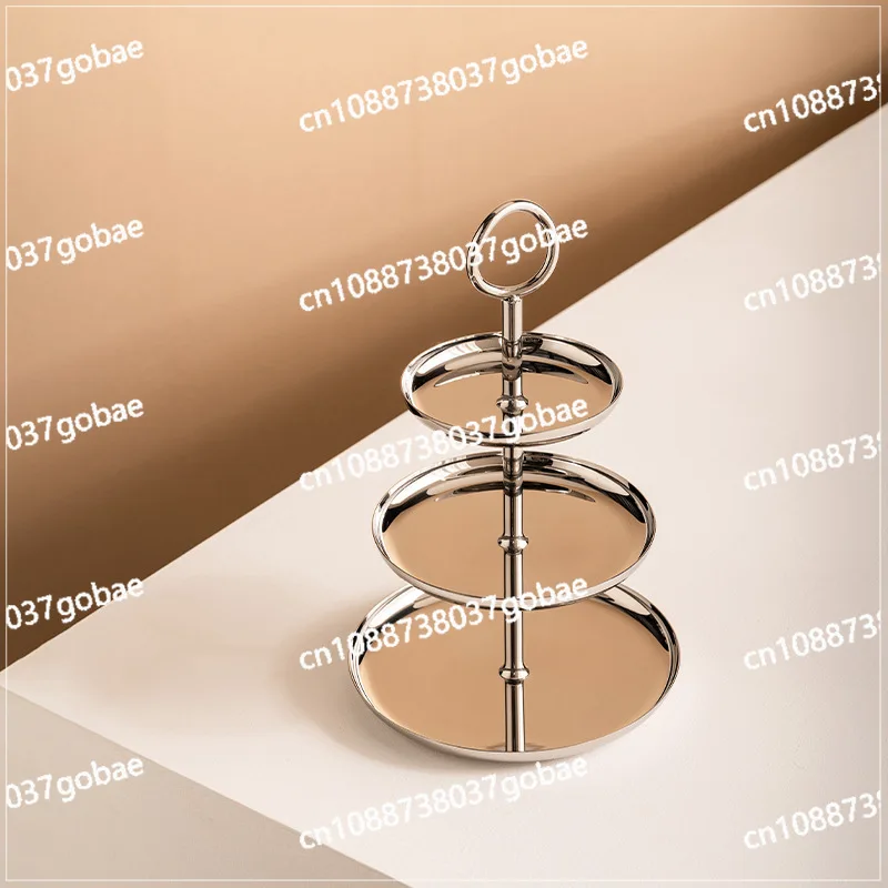 European stainless steel three-layer snack cake rack household snack candy tray light luxury fruit plate ornament