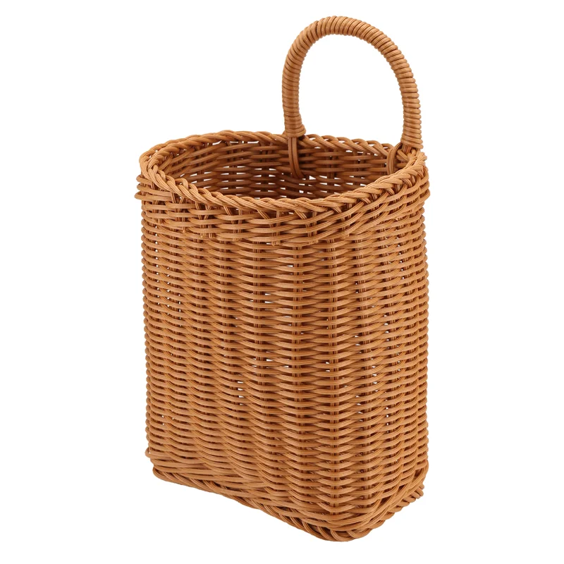 A19F-Cestino portaoggetti da cucina con manico Cestini sospesi intrecciati per soggiorno Organizzatore di articoli vari per frutta Cestini intrecciati a mano