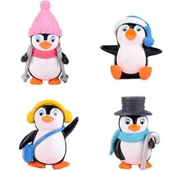 4 Pcs Cute Penguin Figures, Mini Penguin Figurines Collection Playset, Penguin Cake Topper Fairy Garden Party Decoration