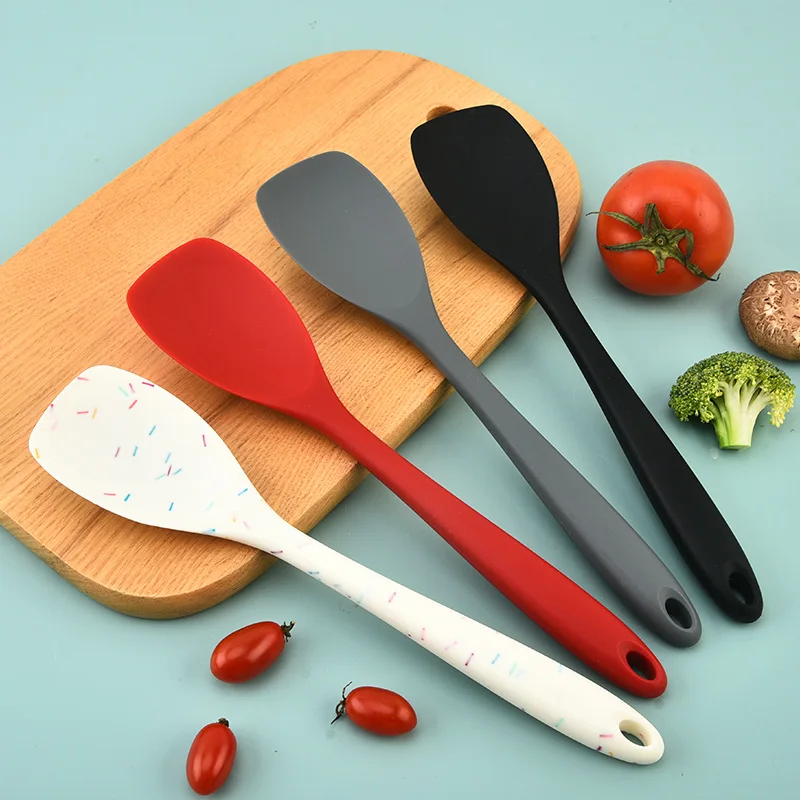 High-Temperature Resistant Silicone Kitchen Utensils Integrated Cooking Spoon Mixing Spoon Anti-Scalding Scraper Salad