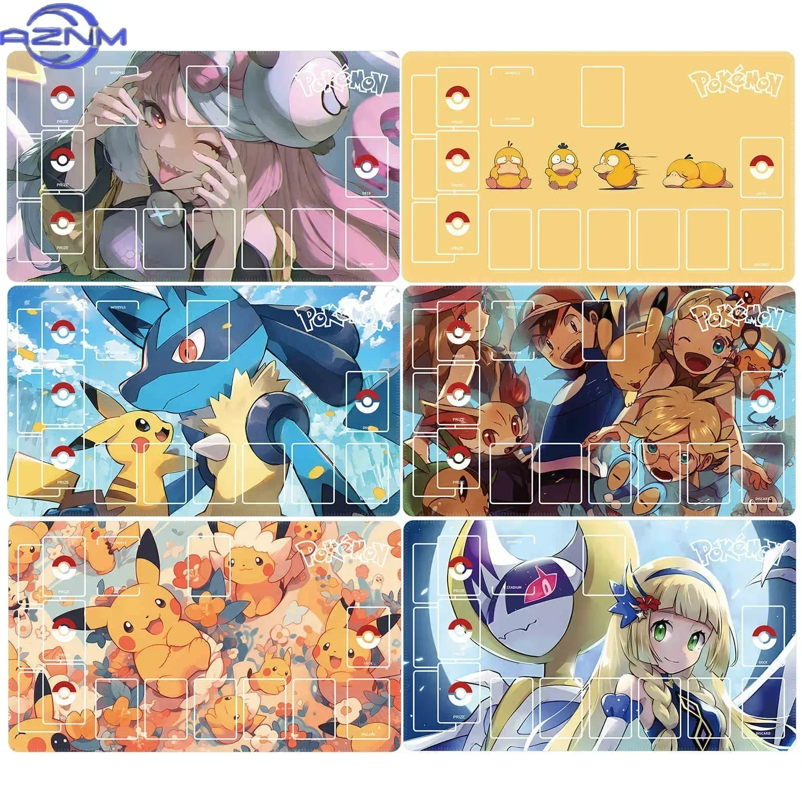 Rubber Mousepad, Cute Anime Character TCG Playmat with Card Layout Zones, Non-slip Large Colorful Desk Mat for Trading Card Game