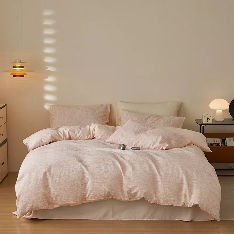 High-end Rope Threading Jacquard Bedding Set 100% Cotton Skin-friendly Breathable Queen Duvet Cover Set with Sheets Quilt Cover
