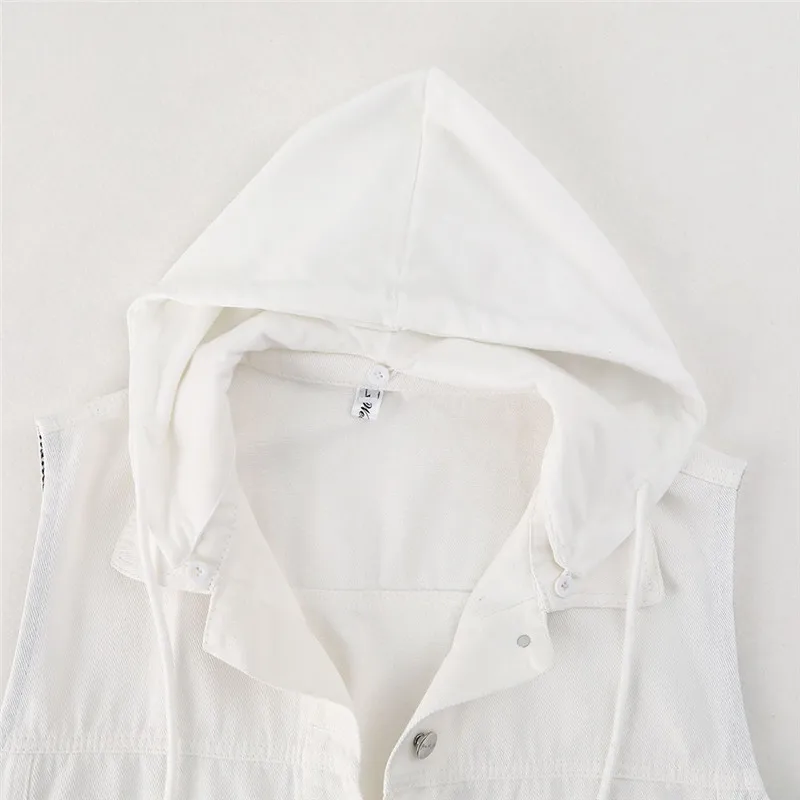 Vintage kamizelka dżinsowa z kapturem damska wiosna i jesień 2025 nowych moda kurtka bez rękawów topy dżinsy kamizelka damska odzież wierzchnia T1224