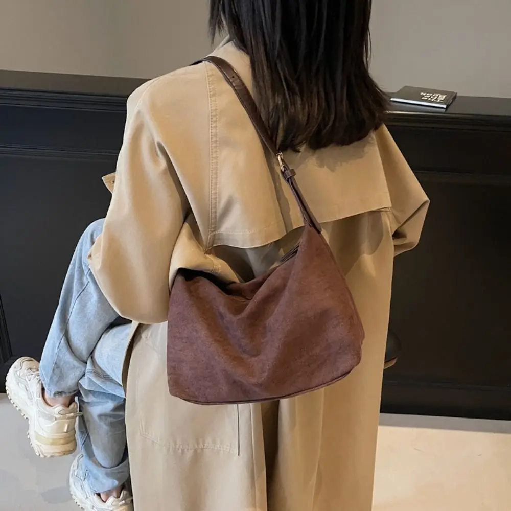 

Waterproof Handbag Suede Shoulder Bag Large Capacity Fashion Hobo Bag Solid Color Korean Style Ladies Tote Bag Holiday