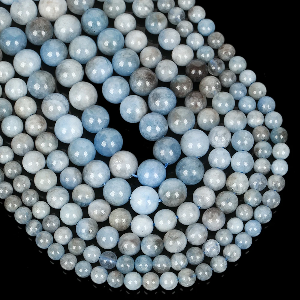 Natursteinperlen 6/8/10mm Aquamarin Angelit Runde Lose Abstandsperlen für Schmuckherstellung DIY Armbänder Ohrring-Zubehör