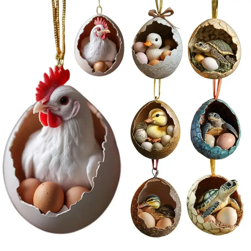 acrylic animal egg ornament Christmas tree animal egg ornament  Animal Figurine Baby chicken Egg Christmas Tree Hanging Decor