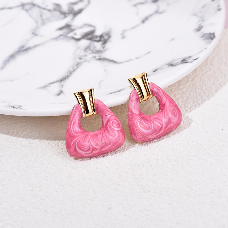 

Vintage Enamel Geometric Stainless Steel Gold Color Stud Earrings For Women Blue Pink Rose Fashion Female Jewelry Earrings Gift