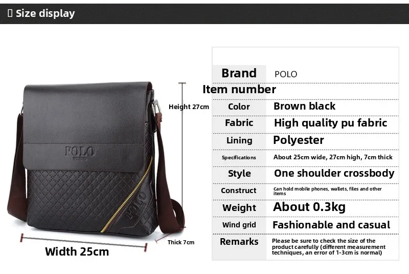New Men's Shoulder Bag, Men's Bag, Casual Crossbody Bag, POLO Vertical Business Document Men's Bag Bags