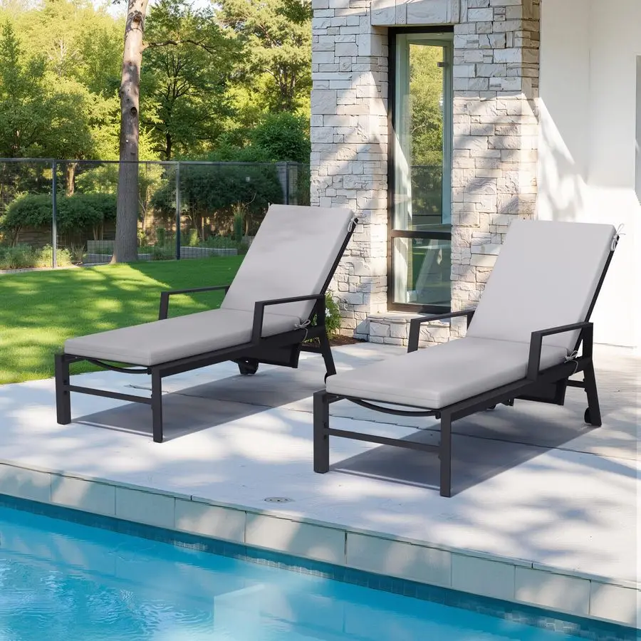 

Crestlive Outdoor Chaise Lounge Cushions, 3 Years Fade Resistant Water Resistant Lounge Chair Cushion, 72L x 21W, Set of 2, Lig