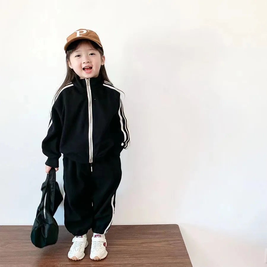 Kids Girls Suit 2024 Spring and Autumn New Children\'s Sports Sweater Two-Piece Set Baby Kindergarten Suit Sister-Brother Clothes