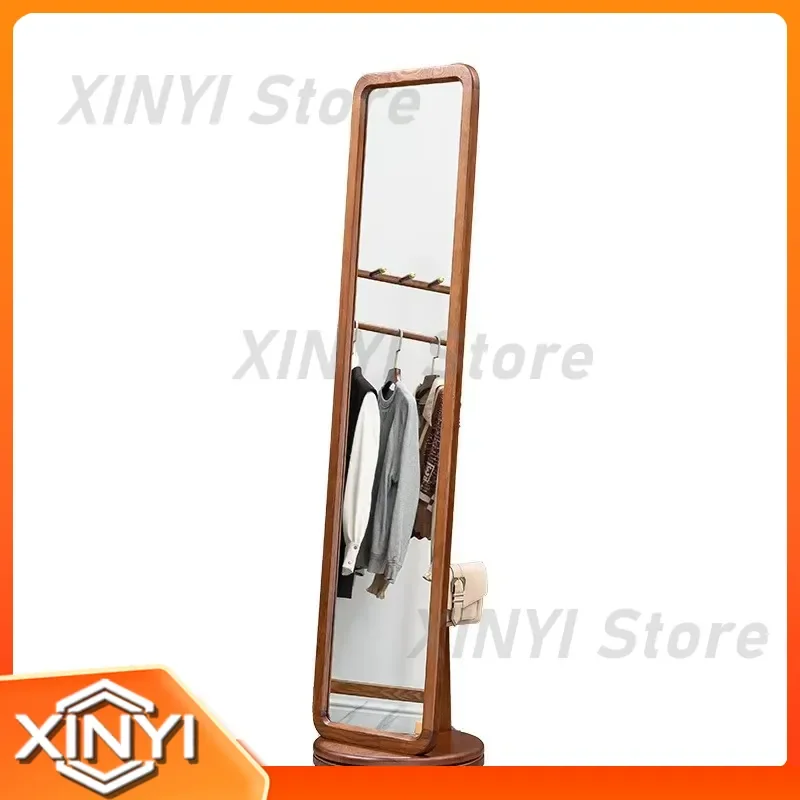 for Full-length Mirror All Solid Wood Floor-to-ceiling Rotatable Coat Rack Integrated Fitting Mirror Ash Wood