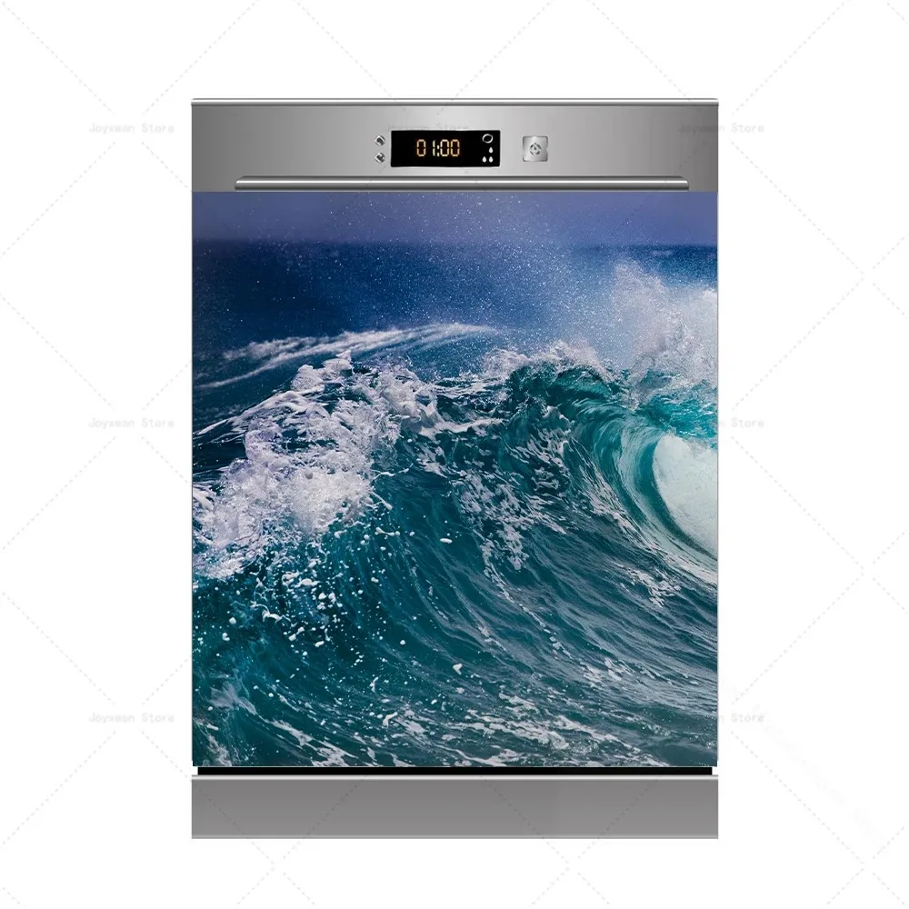 Ocean Wave Shark Dishwasher Stickers Waterproof Self-Adhesive Doors Decals Coastal Sea Landscape Wrap for Kitchen Home Decor view 3