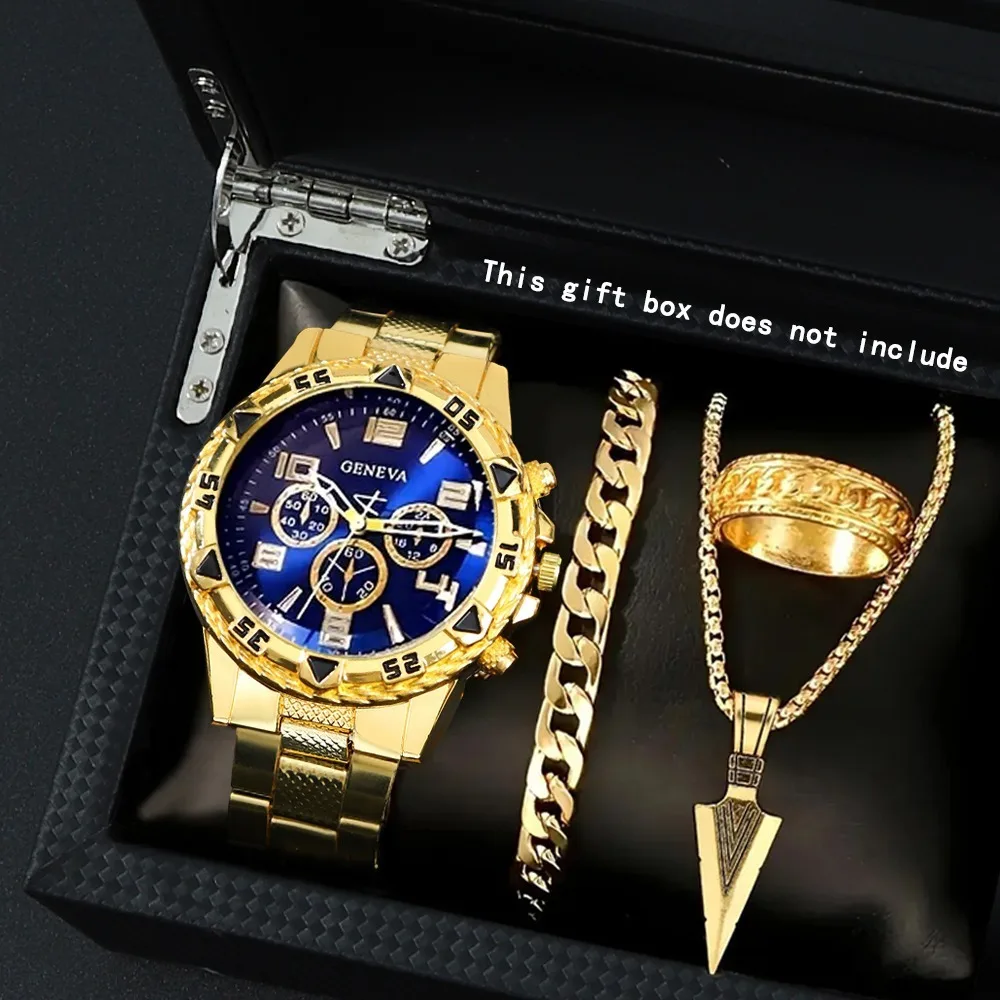 

4 Pcs/Set Casual Fashion Men's Watch Set Alloy Dial Strap Quartz Watch Fashion Accessories for Daily Wear Ideal for Men Gifts