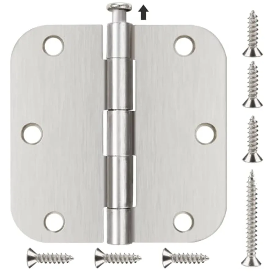 

3 1/2 Inch Door Hinges Brushed 3.5" Interior Rounded 5/8" Radius Iron Bifold Silver Residential 3 ½"s Hinge for Doors Hardware