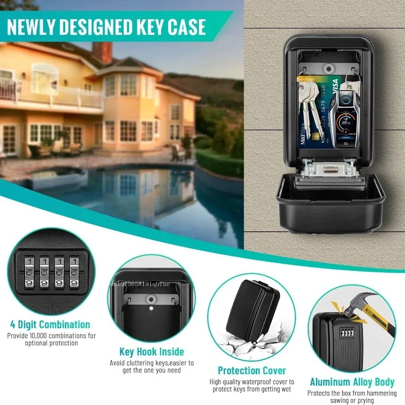 4 Digit Resettable Combination Password Security Key Box Zinc Alloy Key Storage Box Key Cabinet for Home Garage School