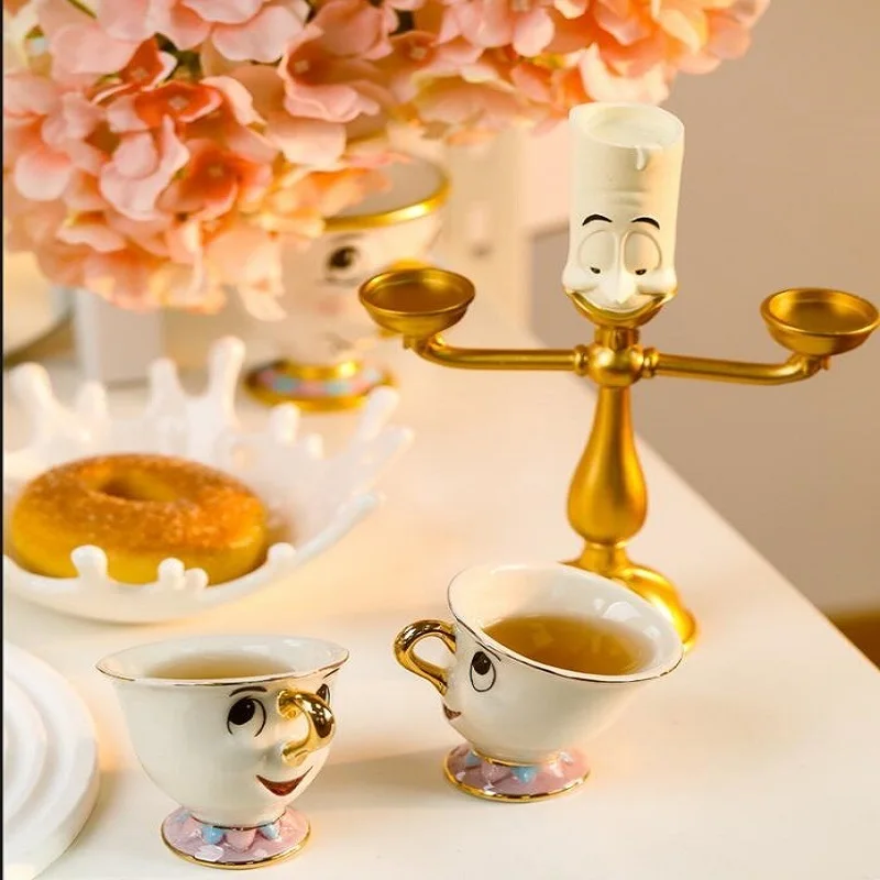 Nuevas figuras de acción de La Bella y La Bestia de Disney, Cogsworth Mr Clock, lámpara de vela Lumiere, estatua, figura, modelo de decoración del hogar, juguete