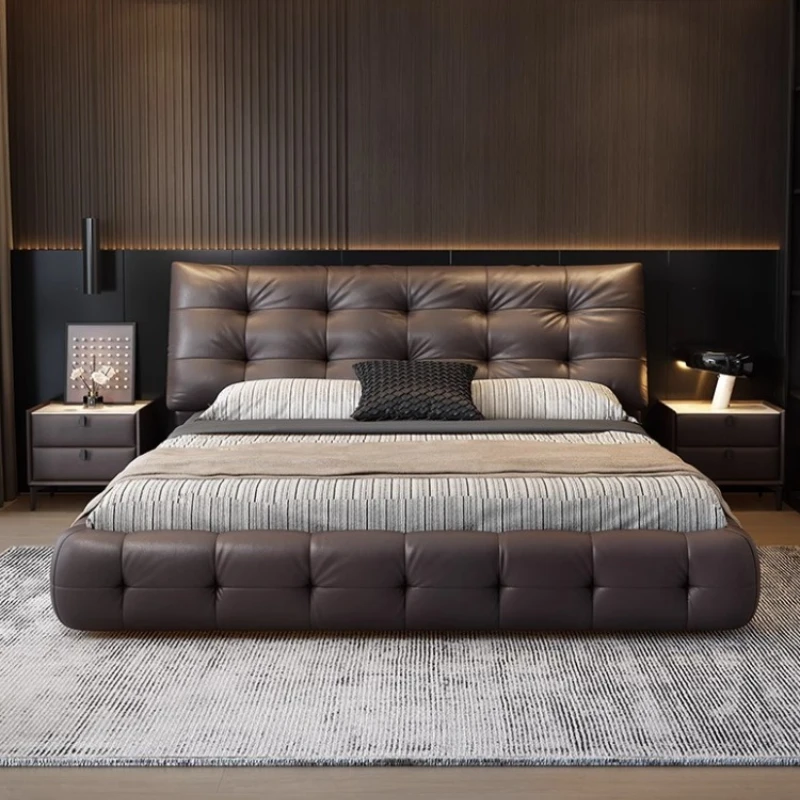 

Grounding King Size Bed Leather Luxury Box Frame Platform Bed Minimalist Headboard Camas De Matrimonio Dormitorio Home Furniture