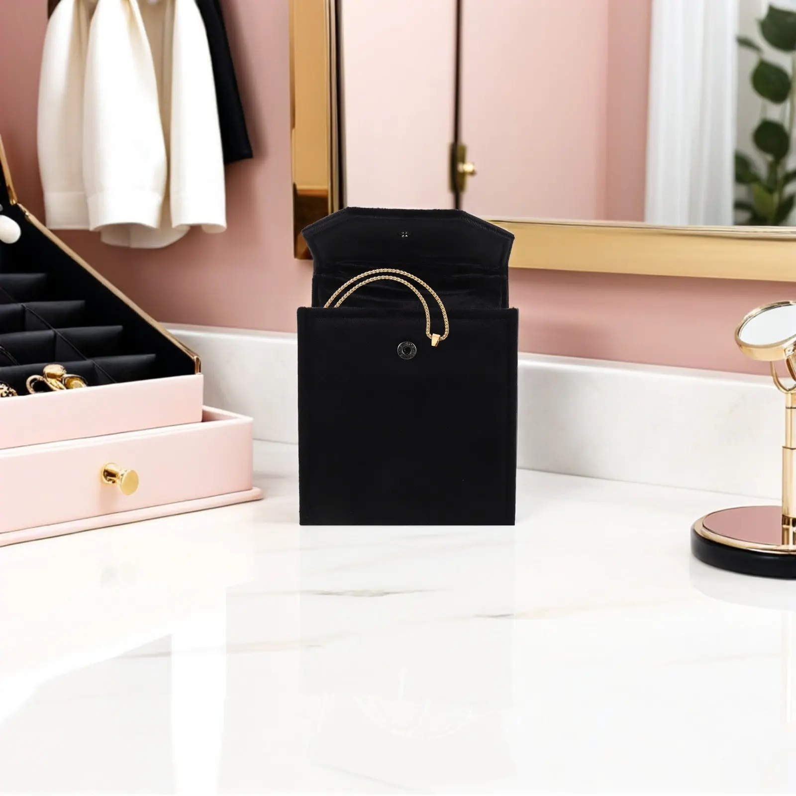 

Дорожный органайзер для украшений с кнопкой-защелкой: мини-сумка для хранения ожерелий, браслетов и серег, мягкий чехол для путешествий