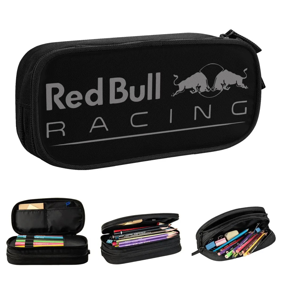 

Red Double Bulls Racing Pencil Cases Fun Energy Drink Pen Bags Student Large Storage School Supplies Gift Pencilcases