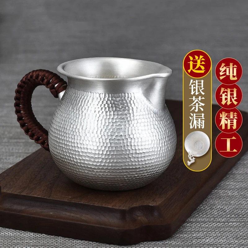 

Sterling Silver Fair Cup Tea Glass Set S999 sterling silver handcrafted fine hammer pattern Fair cup tea dispenser