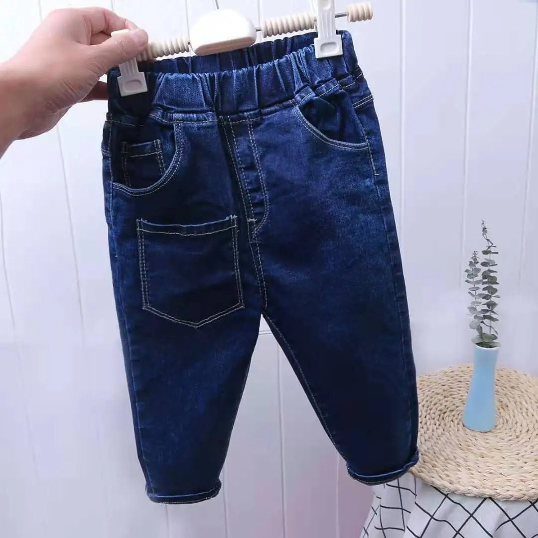 Calça comprida de elástico infantil, calça jeans larga feminina, calça infantil média e jovem, versão coreana, nova, para primavera e outono