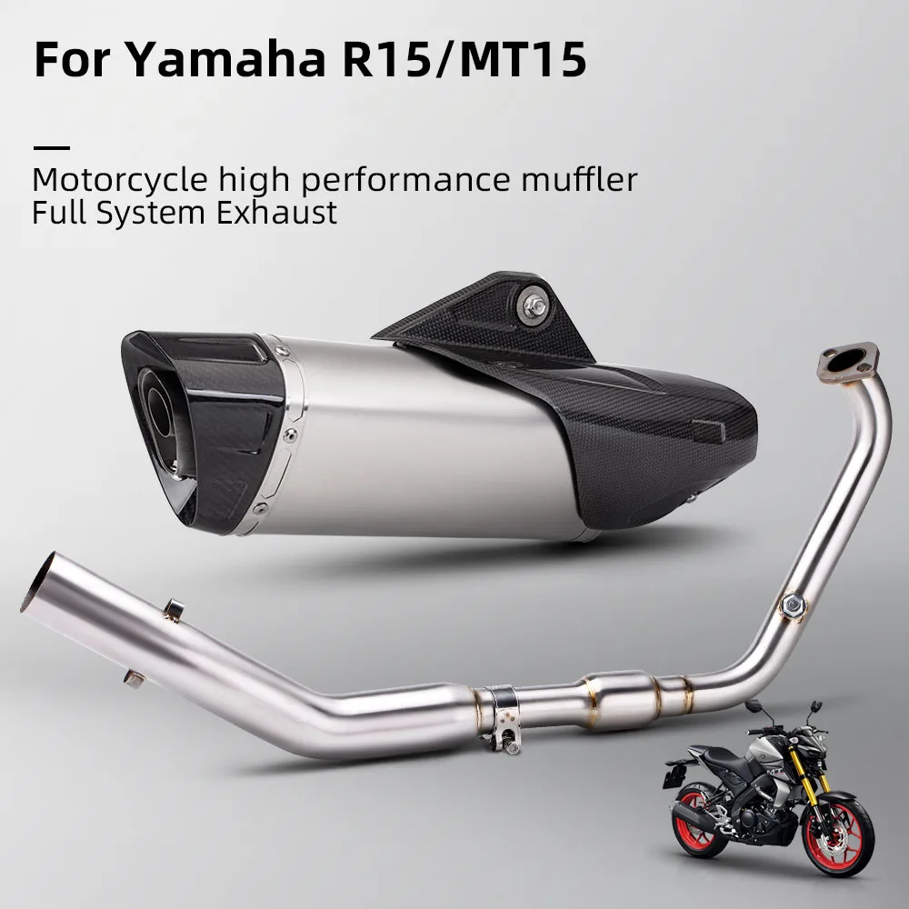 

For YAMAHA MT15 R15 2017-2024 Exhaust System Full Set Motorcycle Escape Stainless Front Pipe Connect Carbon Cover Muffler