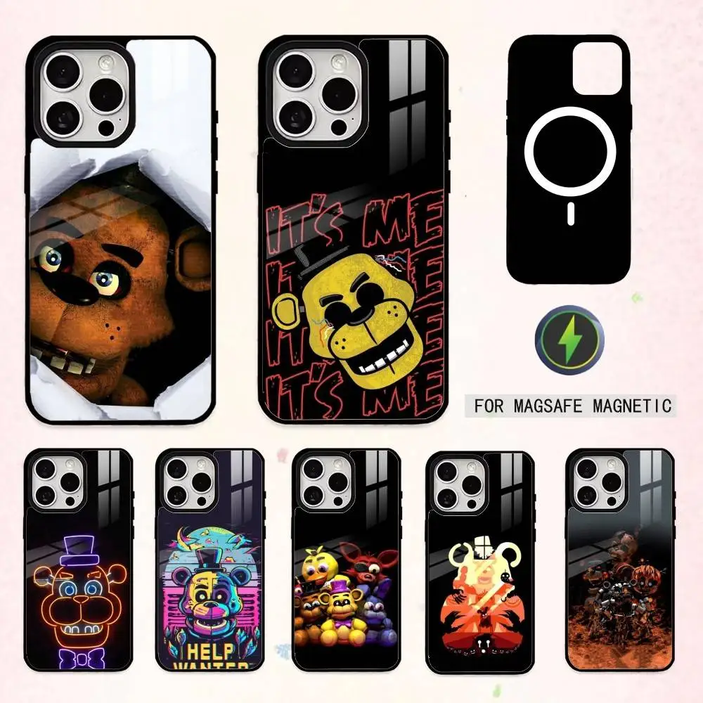 

F-Fnaf A-Animatronics Black Phone Case For iPhone17,16,15,14,13,12,11 Plus,Pro Max Magnetic For Magsafe Wireless Charging