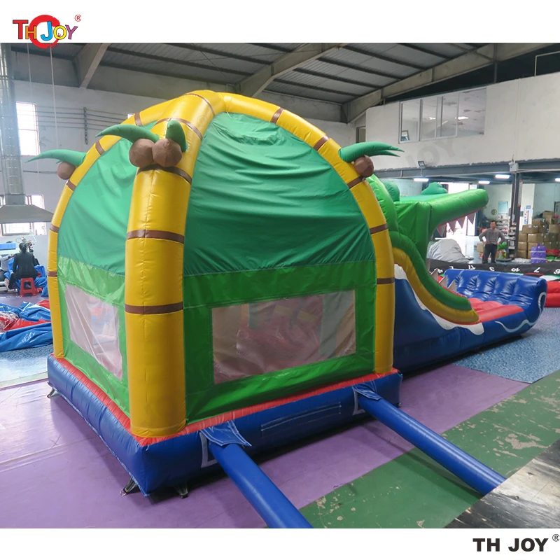 8m x 4m hot sale Colorful Jungle Crocodile Jumping Castle Inflatable Slide Combo Bouncer House Slides With Free Blower For Sale