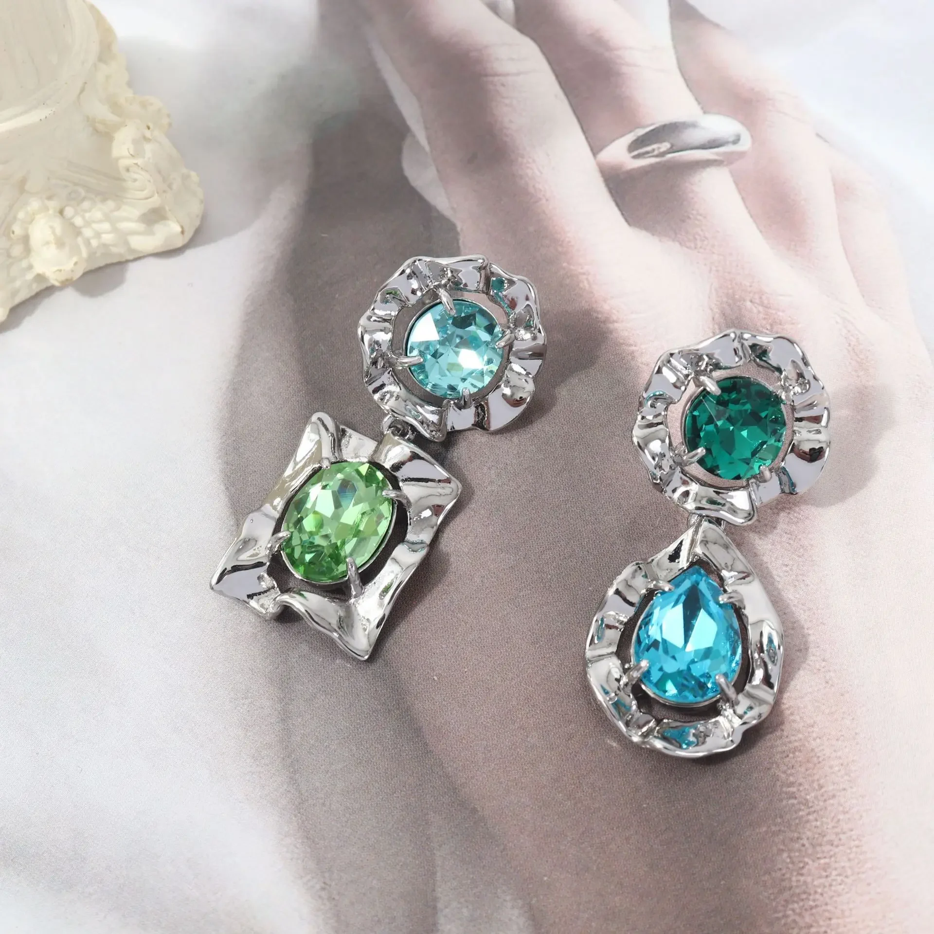 New Fashion Multi-color Large Gemstone Earrings By European and American Genius Designers