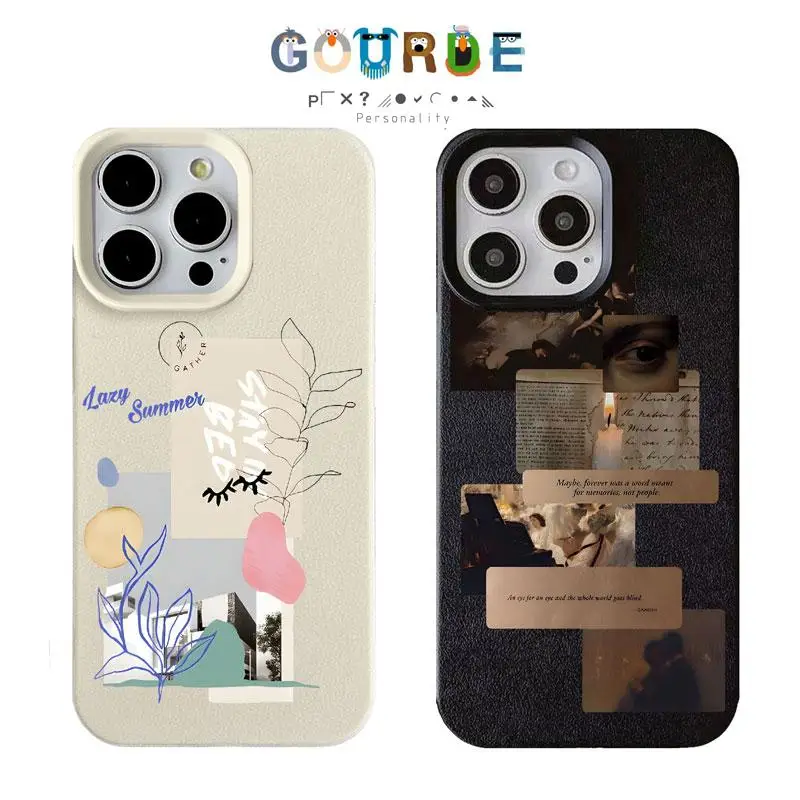 Gourde Abstract Plants Flower Pattern Phone Case for iPhone 14 15 pro max 16 12 13 11 Pro Max XR 7 8 Anti-Scratch Cover Couple