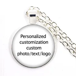 Custom Necklace Photo Text Logo Pictures Glass Cabochon Pendant Necklace Baby Mom Dad Family Anniversary Personalized Gift