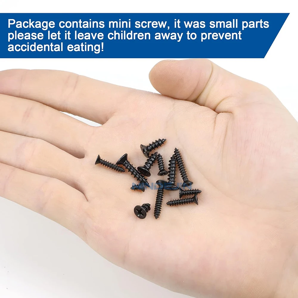 450/1200pcs Cross Flat Head Tapping Screws Kit M1.2 M1.4 M1.5 M1.7 M2 M2.3 M2.6 M3 Carbon Steel Black Phillips Screws Set