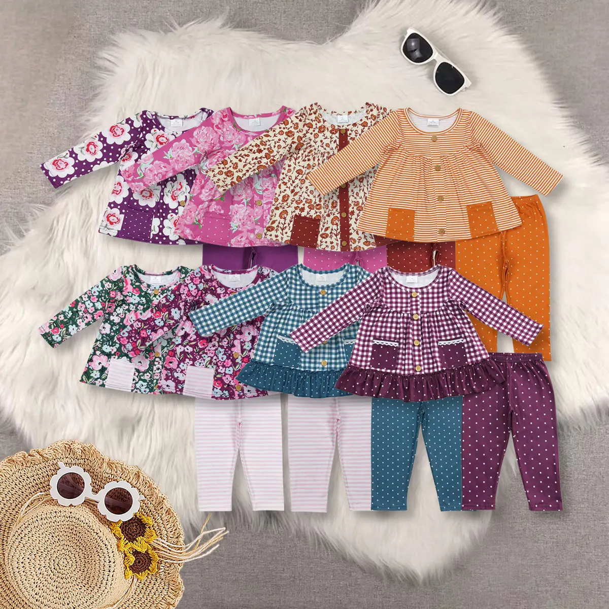 

z94-15 GLP0823 Wholesale kids clothes girls New Arrival flower long sleeve pants sets Summer Boutique baby girls clothes