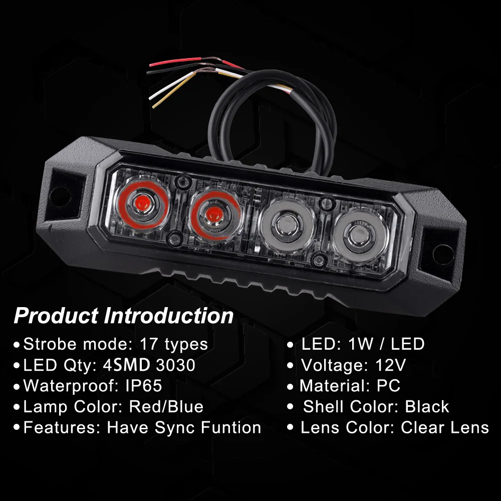 1PCS 4Led Strobe Warning Light Strobe Grille Flashing Lightbar Truck Car Beacon Lamp Traffic Light 12V 24V Car Light